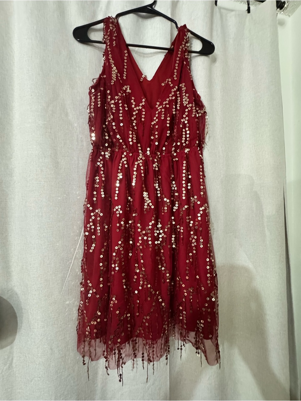 Red Sequin Party Dress - Sleeveless V-Neck